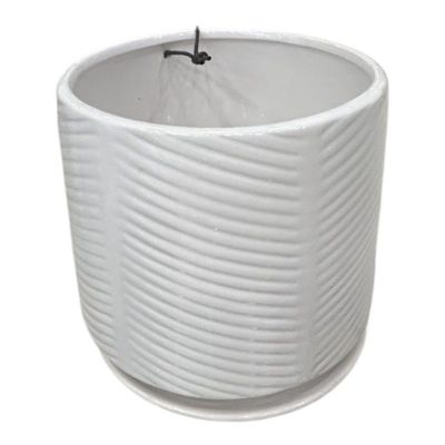 White Ribbed Planter Pot with Saucer
