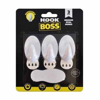 Hook Boss Removeable Oval Utility Hooks 50 x 30mm (3pk)
