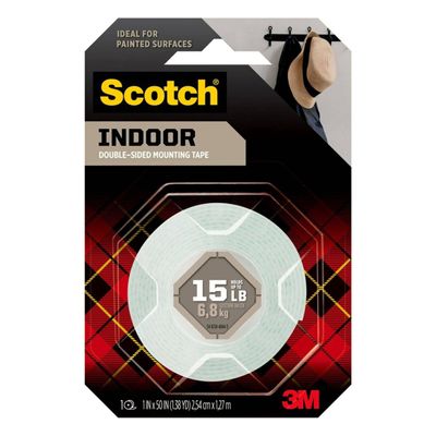 SCOTCH INDOOR DOUBLE SIDED TAPE 25mm x 1.27m - 15lb Load