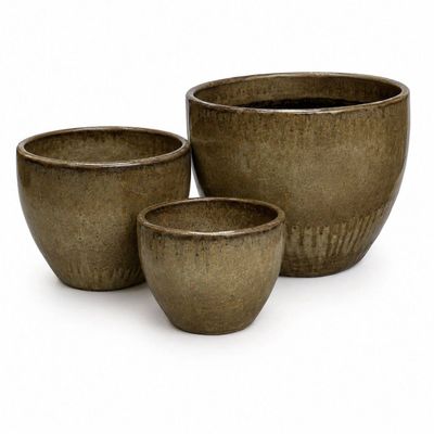 Tiger Skin Glazed Round Pots - Set of 3
