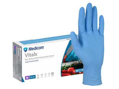 Medicom Vitals Blue Textured Nitrile Examination Gloves (Box 100)