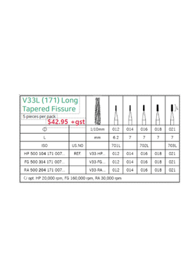Tungsten Carbide Burs - V33L (171) Long Tapered Fissure