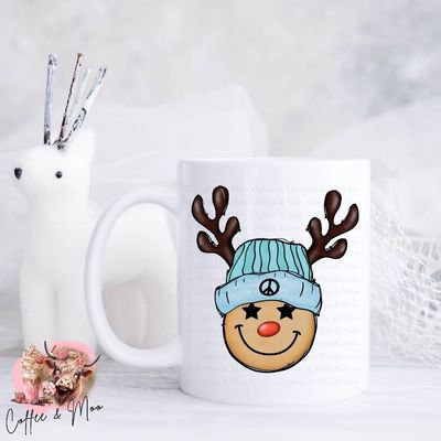 Blue Smiley Reindeer Mug Or Tumbler