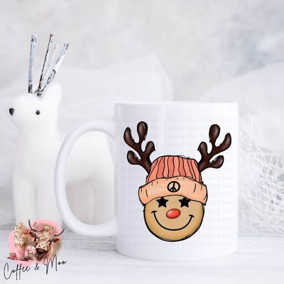 Peach Smiley Reindeer Mug Or Tumbler