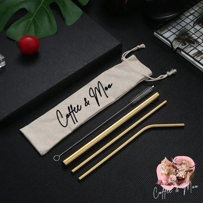 Gold Stainless Steel Straw Set