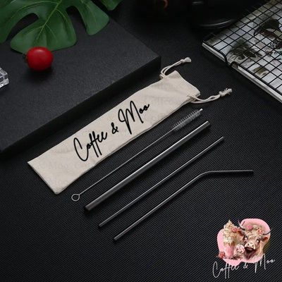 Black Stainless Steel Straw Set