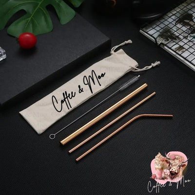 Rose Gold Stainless Steel Straw Set