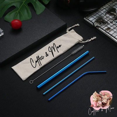 Blue Stainless Steel Straw set