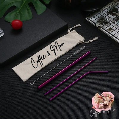 Purple Stainless Steel Straw Set