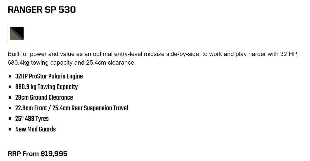 Ranger SP 530 Features 