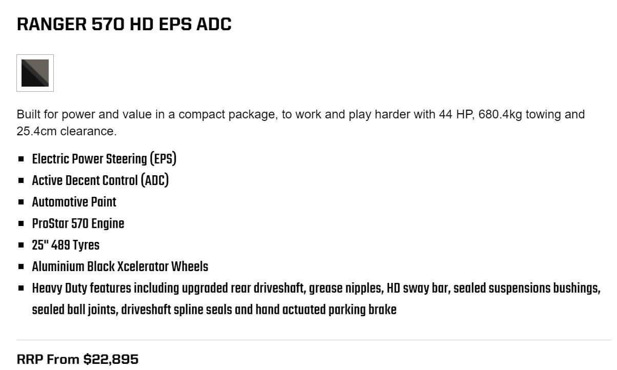 Ranger 570 HD EPS ADC Features