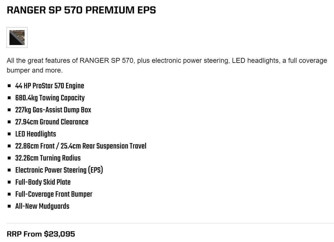 Ranger SP 570 Premium EPS Features