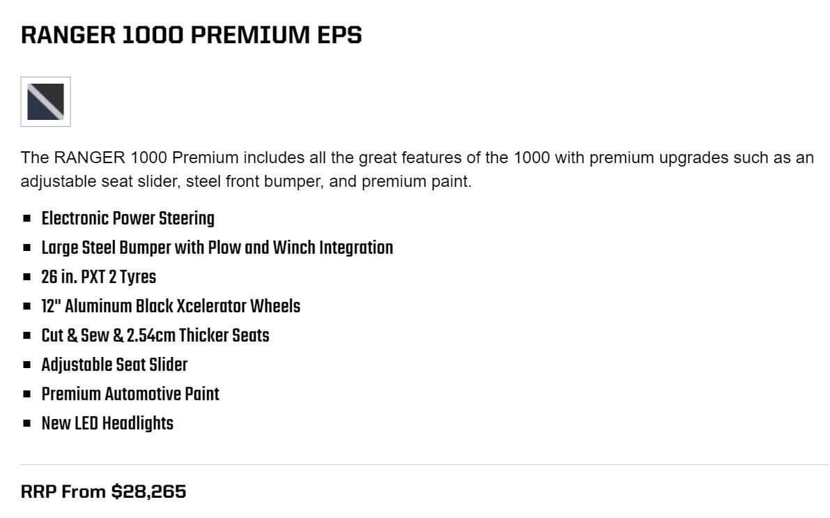Ranger 1000 Premium EPS Features