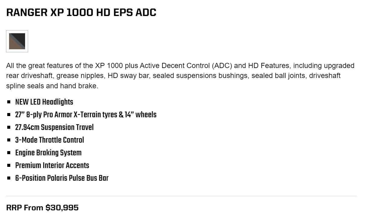 Ranger XP 1000 HD EPS ADC Features