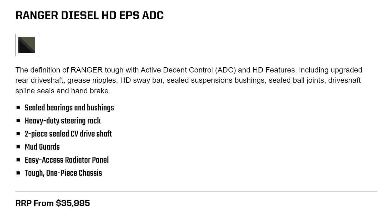 Ranger Diesel HD EPS ADC Features