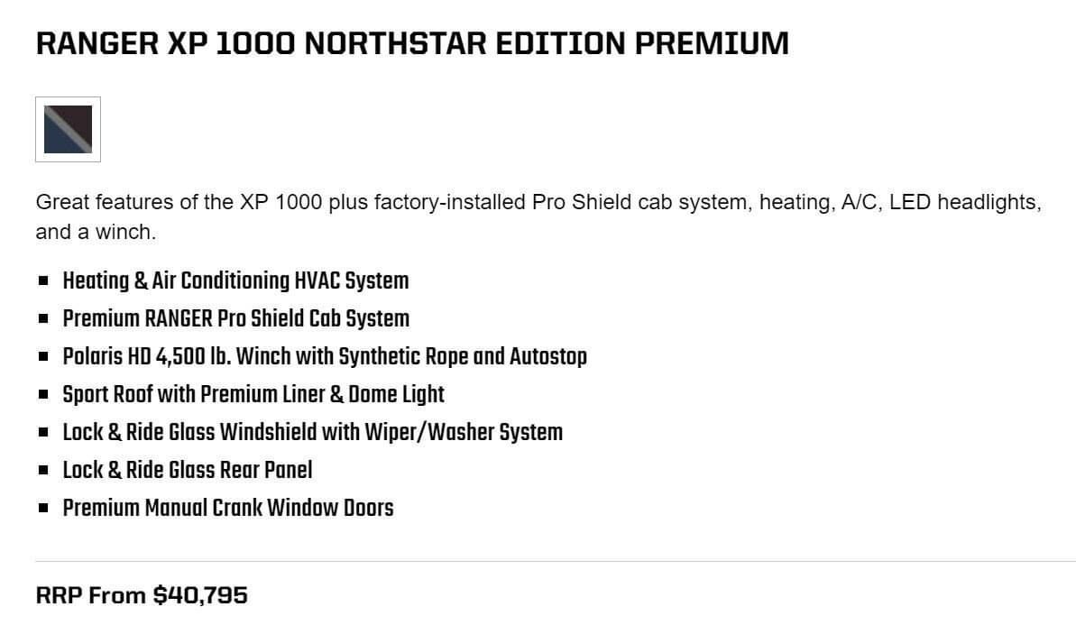 Ranger XP 1000 Northstar Edition Features