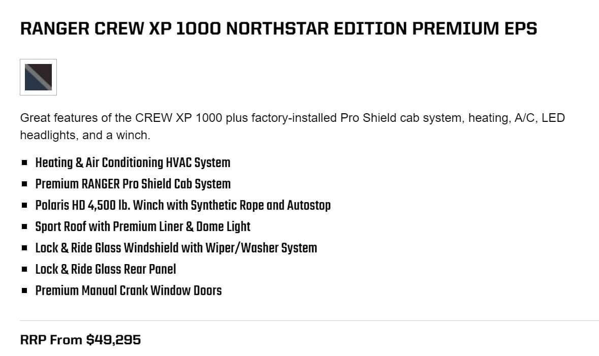 Ranger Crew XP 1000 Northstar Premium EPS Features