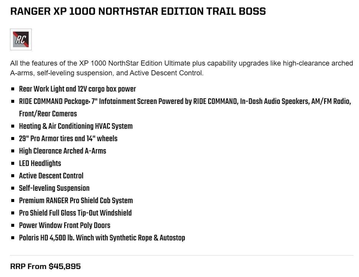 Ranger XP 1000 Northstar Edition Trail Boss Features