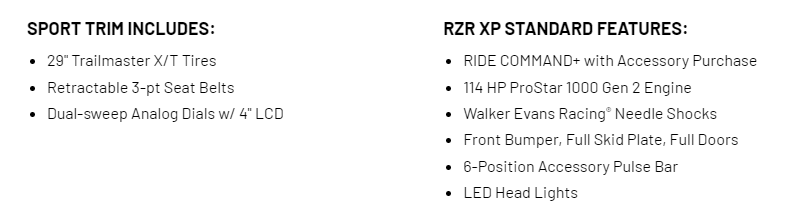 2024 RZR XP Sport Features 