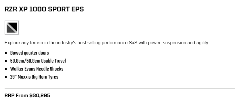 RZR XP 1000 Sport EPS Features 