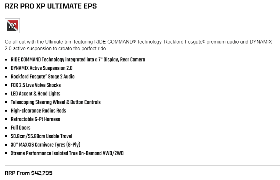 RZR Pro XP Ultimate EPS Features 