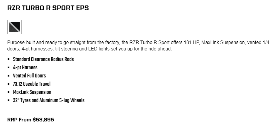 RZR Turbo R Sport EPS Features 