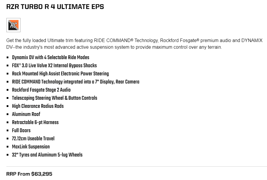 RZR Turbo R 4 Ultimate EPS Features 