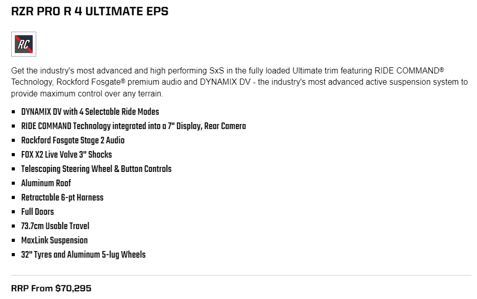 RZR Pro R 4 Ultimate EPS Features 