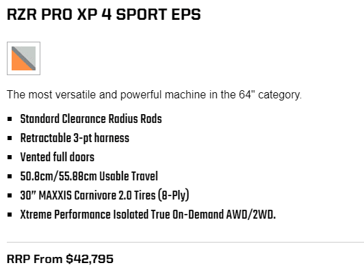 RZR Pro XP 4 Sport EPS Features 