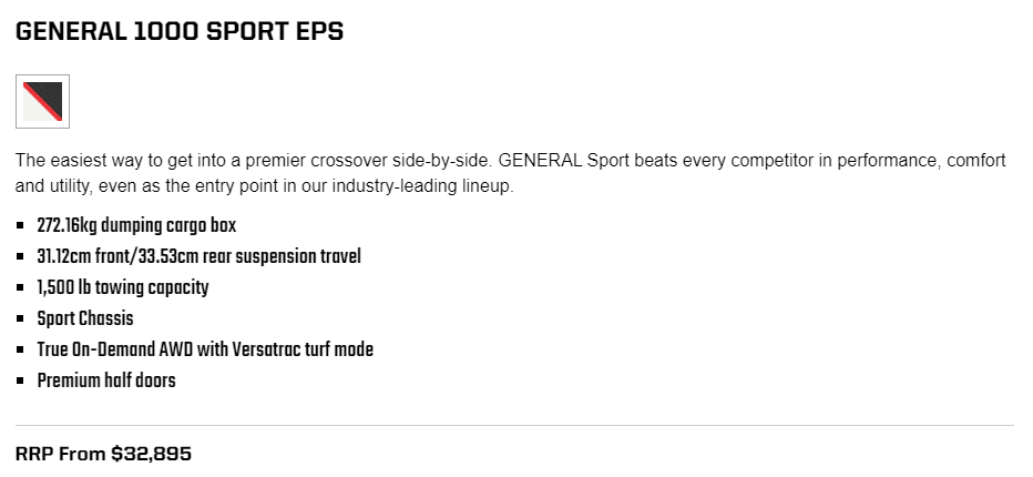 General 1000 Sport EPS Features