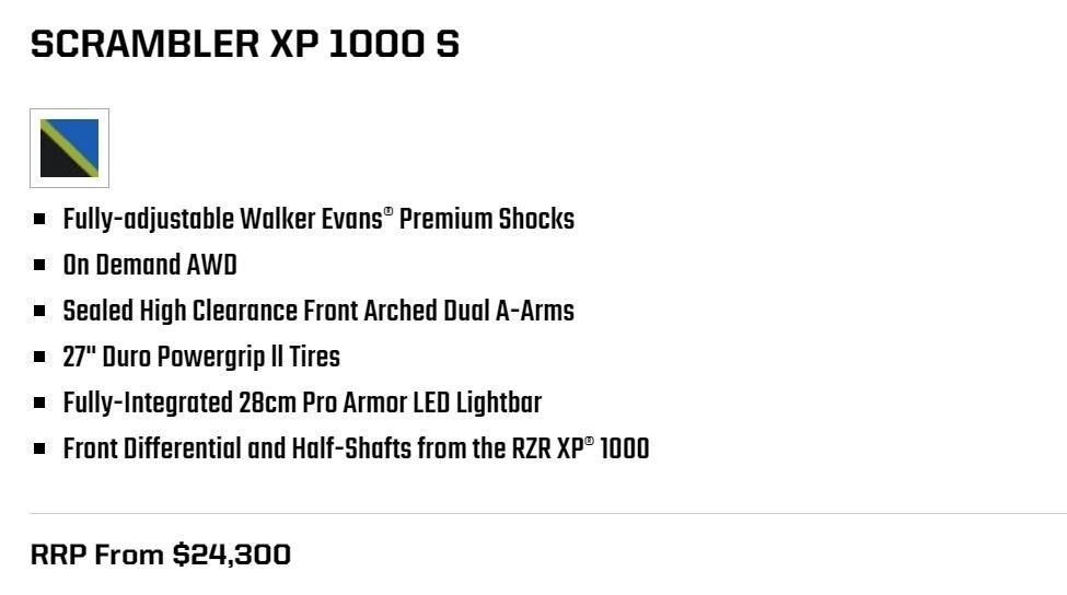 Scrambler XP 1000 S Features