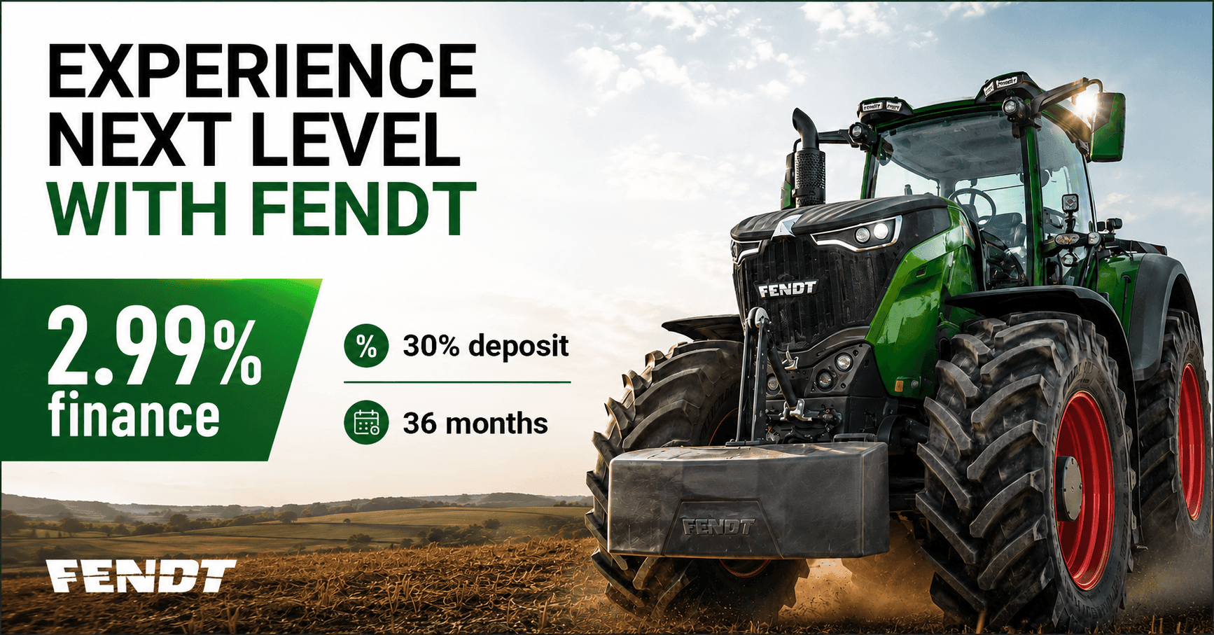 Now’s the time to move — From 2.99% finance across the full Fendt range*