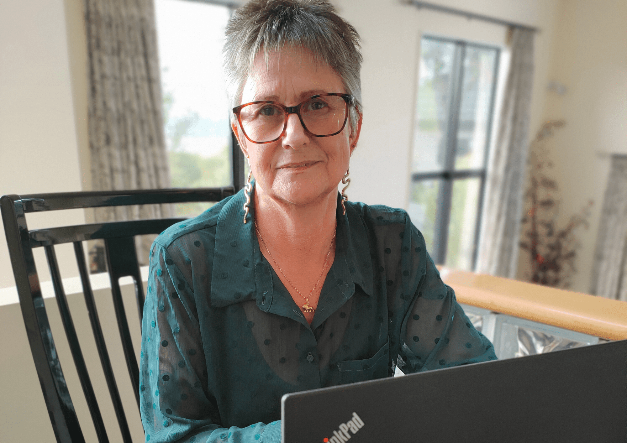 Sue Gray photo in front of laptop