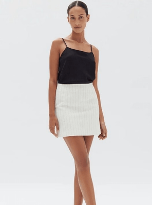 LEILA LINEN PINSTRIPE SKIRT - CREAM