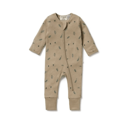 ORGANIC ZIPSUIT WITH FEET - JUNGLE LEAF