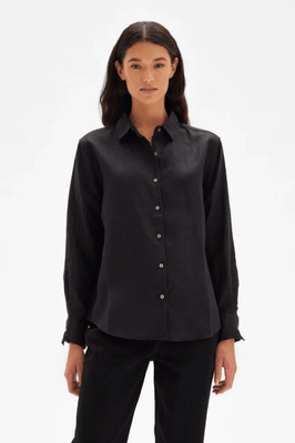 XANDER LINEN LONG SLEEVE SHIRT - BLACK