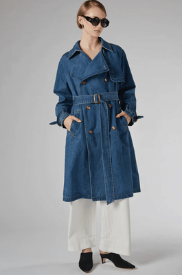 REYA DENIM TRENCH COAT - DARK INDIGO