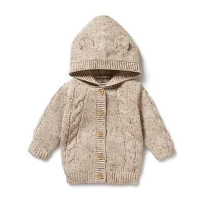 FLECK KNITTED CABLE JACKET - ALMOND FLECK