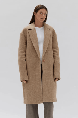 THEA WOOL HERRINGBONE COAT - TAN