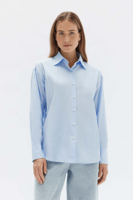 WOMEN OTIS POPLIN STRIPE SHIRT - BAHAMA