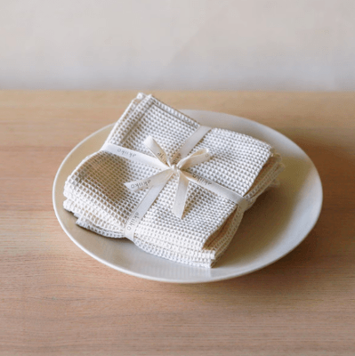 GRID WAFFLE HAND TOWEL- NATURAL - SET OF 4