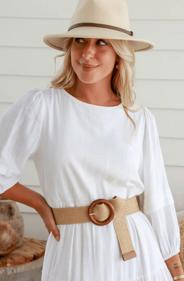 WOODEN BUCKLE BELT - TAN