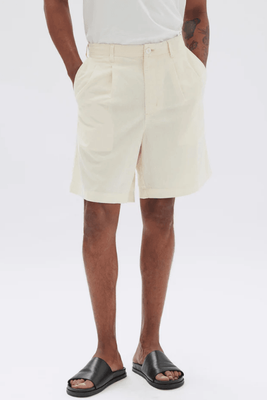 PLEATED LINEN COTTON SHORT - STONE