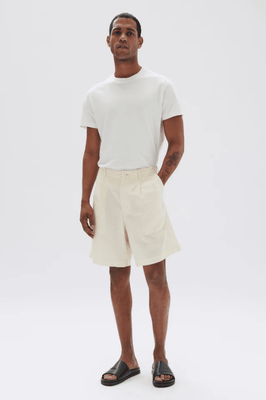 PLEATED LINEN COTTON SHORT - STONE