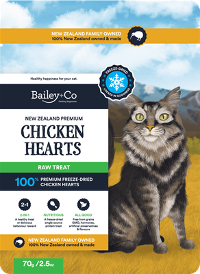 Bailey+Co Freeze Dried NZ Premium Chicken Heart Raw Cat Treat 70g