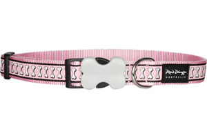 Red Dingo Dog Collar Reflective Bones Pink