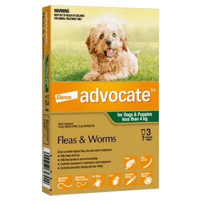 Advocate Flea and Worm Treatment for Dogs and Puppies up to 4kg - 3 Pack