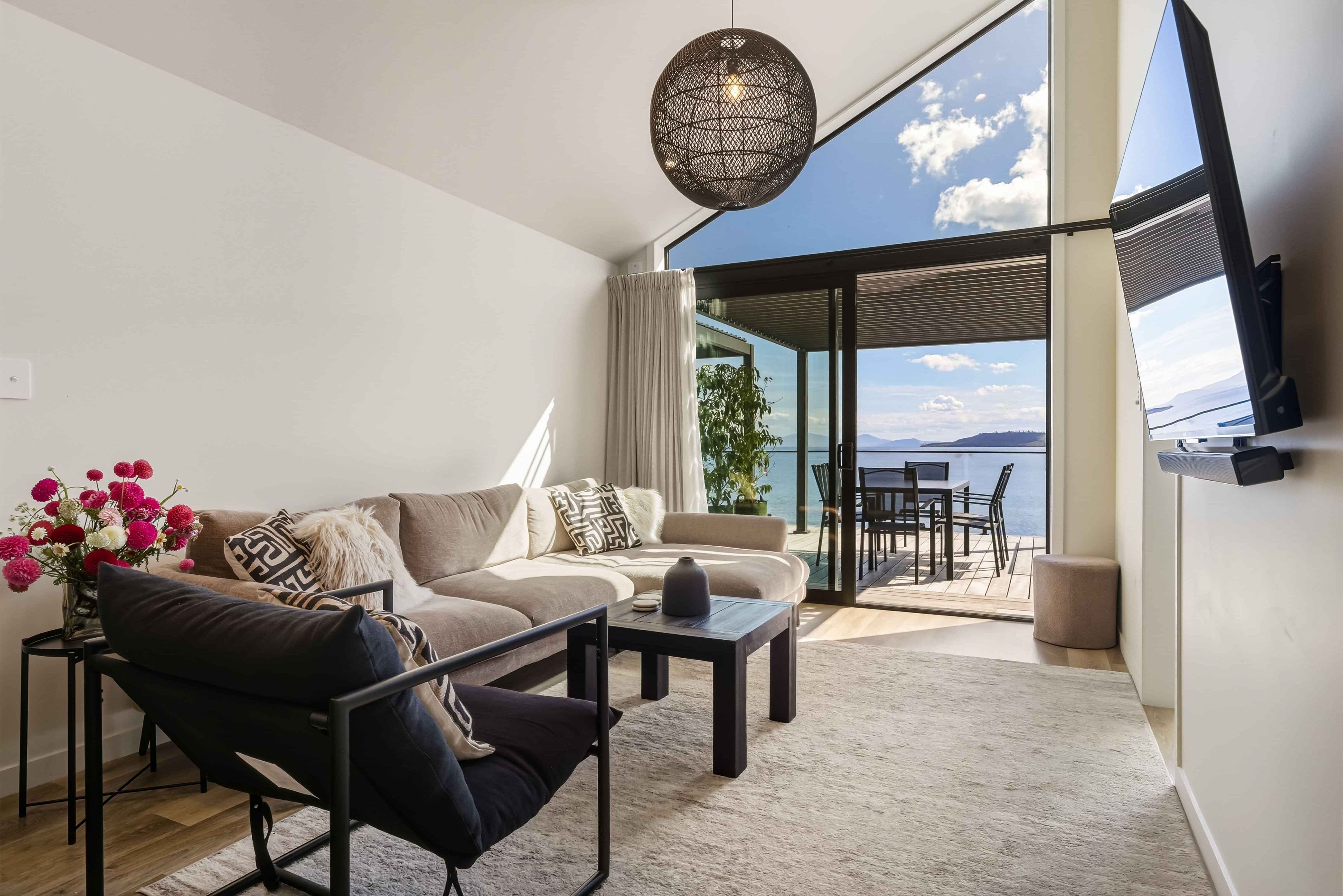 Sunset and lake views from accommodation in lake taupo, new zealand