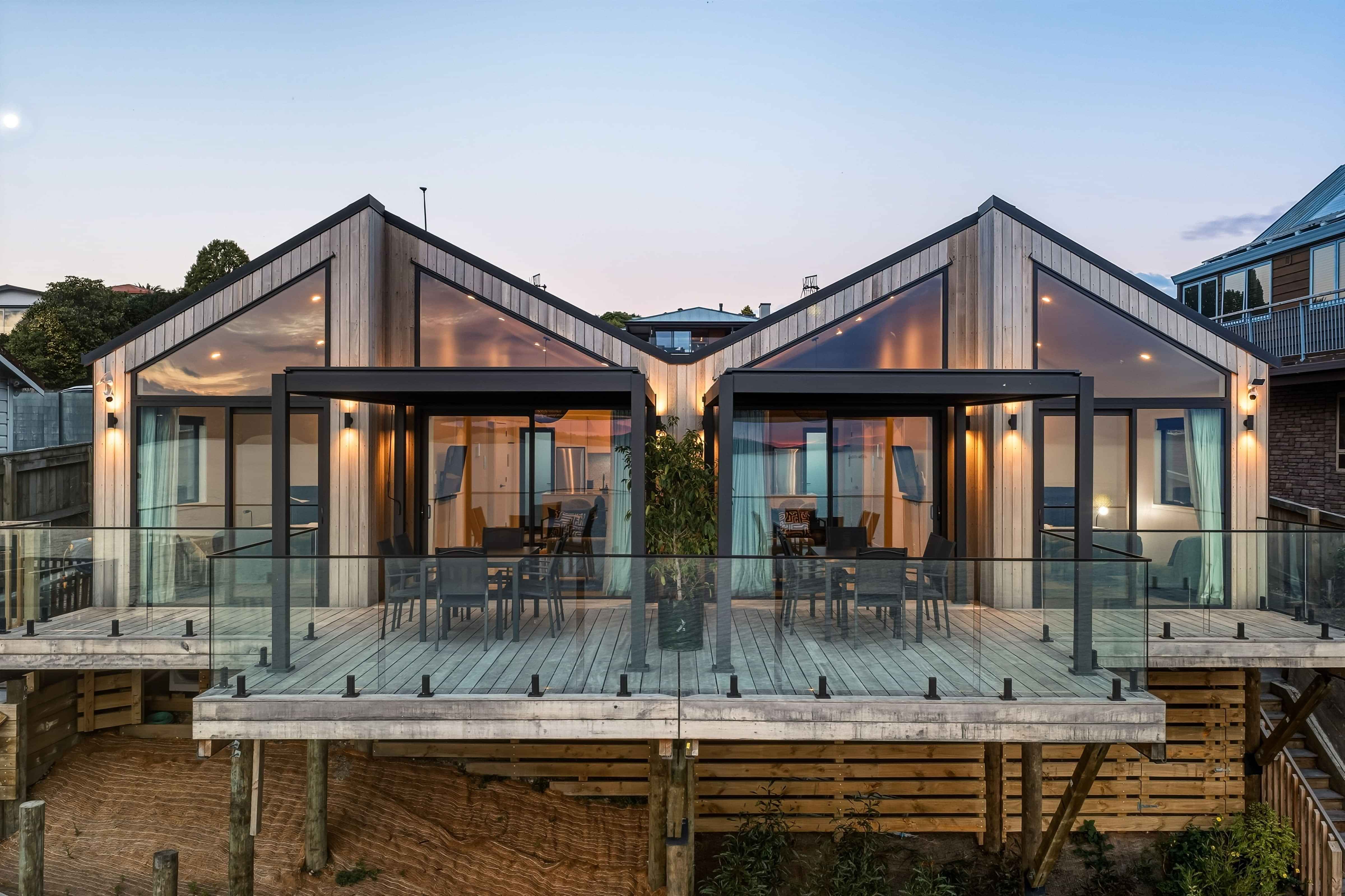 Lake Taupo views from upper terrace units at Roam Taupo