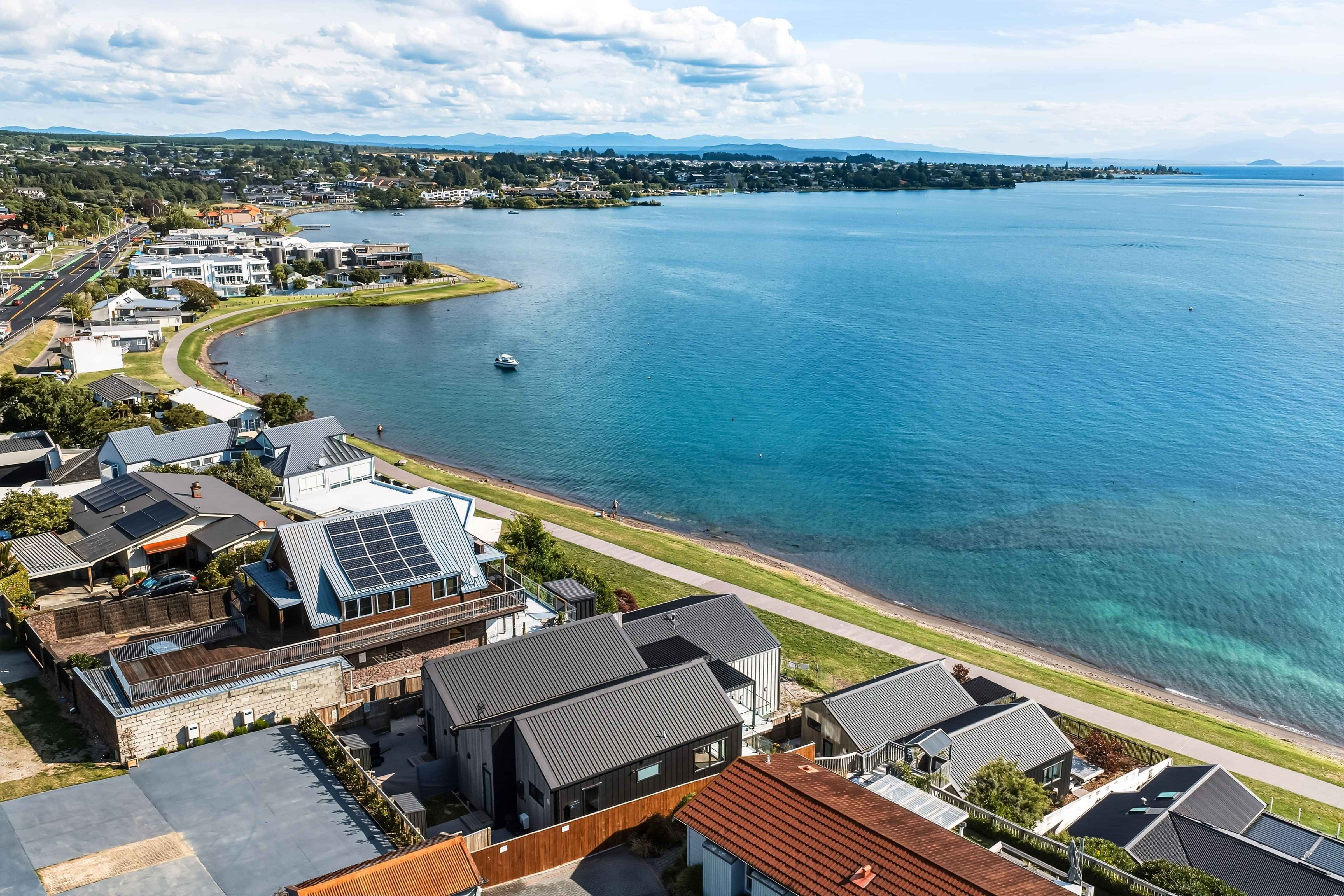 Aerial view of Roam Taupo units on Lake Terrace, a short walk from Taupo town centre